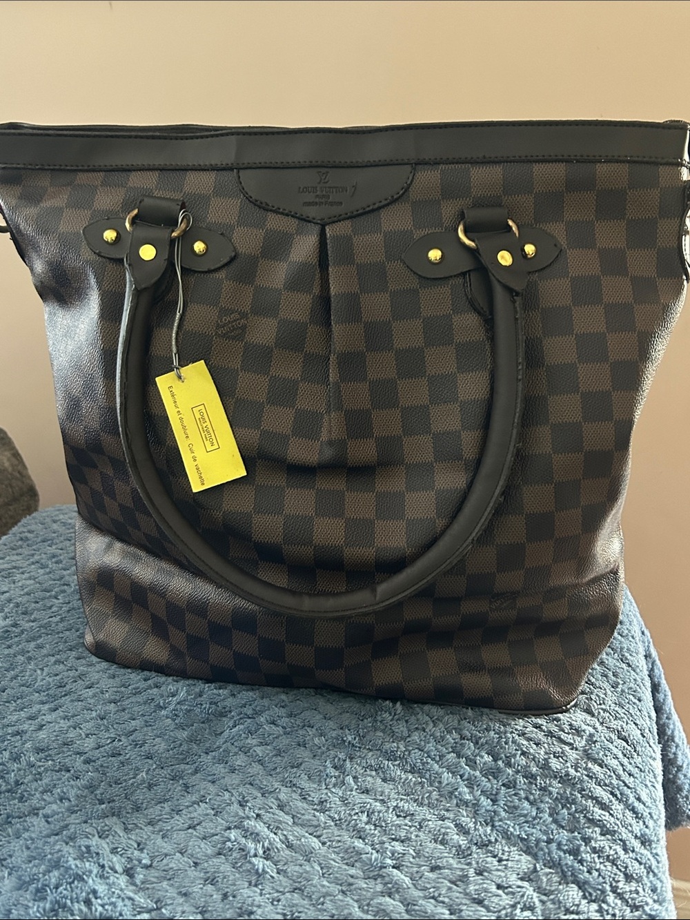 Luxury Checkered Tote Bag in Brown and Black